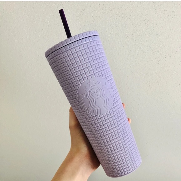 NWT Starbucks 2021 Lilac / Lavender Grid Venti Cold Cup Tumbler